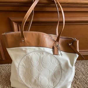 Coach tote purse. Cream and tan soft leather.  Authentic